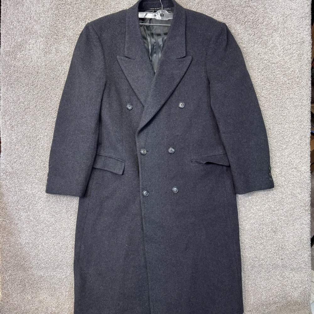 Mario Valente Overcoat Mens XL Cashmere Wool Double Breasted Charcoal Grey EUC